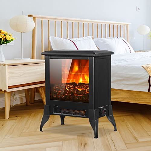  14 inch 1400w Freestanding Fireplace Fake Wood Electric Fireplace Stove Heater, Tamgromes Fire Place with Ntc Temperature Control Knob for The Indoor Living Room Bedroom