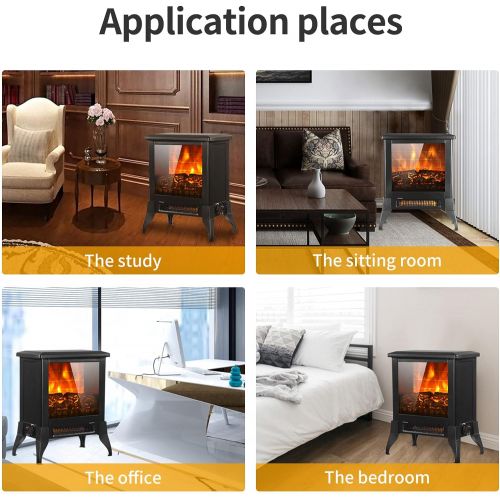 14 inch 1400w Freestanding Fireplace Fake Wood Electric Fireplace Stove Heater, Tamgromes Fire Place with Ntc Temperature Control Knob for The Indoor Living Room Bedroom