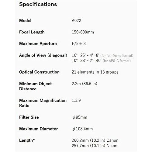 탐론 Tamron TAMRON Super Zoom Lens SP 150-600mm F5-6.3 Di VC USD G2 for Nikon Full Size A022N