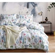 TanNicoor Floral Duvet Cover Set,Hypoallergenic Microfiber Bedding Set, Botanical Flowers and Green branches Pattern Printed on White,Teens Boys Girls Comforter Cover Zipper Closur