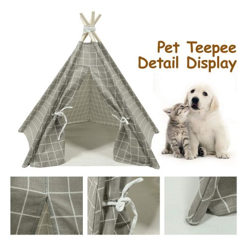  Tanen Tech Pet Teepee Tent for Dogs Puppy Cat Bed Portable White Canvas Dog Cute House Indoor Outdoor Tent Small Medium Pet Teepee with Floor Mat 24inch Pet Teepee by Tanen