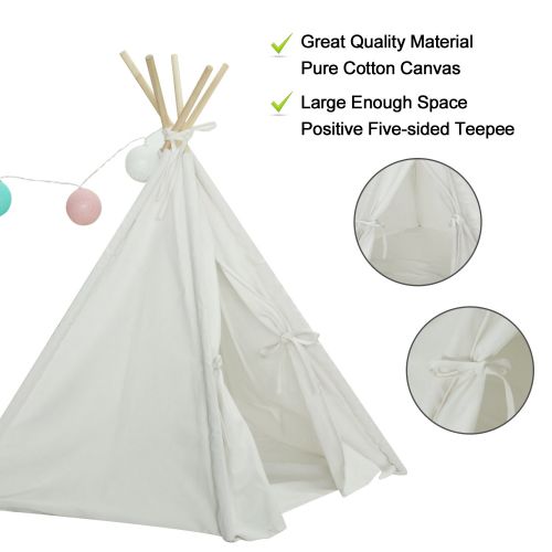  Tanen Tech Pet Teepee Tent for Dogs Puppy Cat Bed Portable White Canvas Dog Cute House Indoor Outdoor Tent Small Medium Pet Teepee with Floor Mat 24inch Pet Teepee by Tanen
