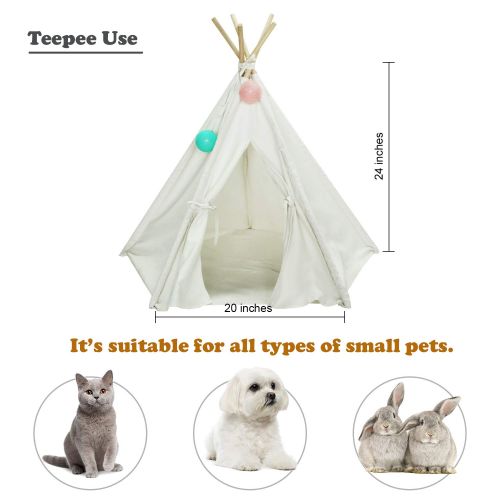  Tanen Tech Pet Teepee Tent for Dogs Puppy Cat Bed Portable White Canvas Dog Cute House Indoor Outdoor Tent Small Medium Pet Teepee with Floor Mat 24inch Pet Teepee by Tanen