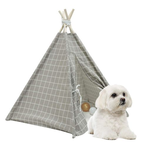  Tanen Tech Pet Teepee Tent for Dogs Puppy Cat Bed Portable White Canvas Dog Cute House Indoor Outdoor Tent Small Medium Pet Teepee with Floor Mat 24inch Pet Teepee by Tanen