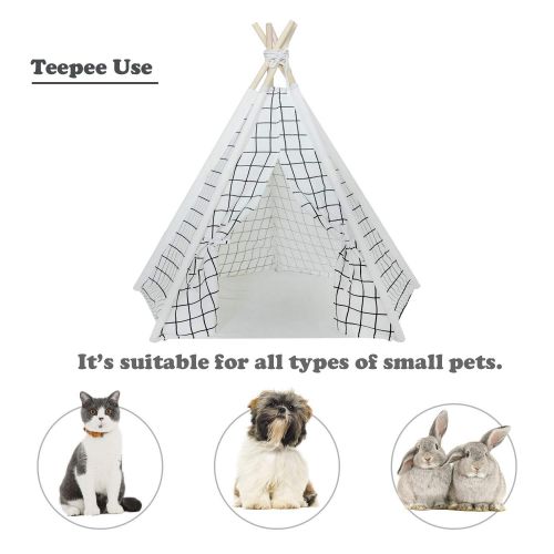  Tanen Tech Pet Teepee Tent for Dogs Puppy Cat Bed Portable White Canvas Dog Cute House Indoor Outdoor Tent Small Medium Pet Teepee with Floor Mat 24inch Pet Teepee by Tanen