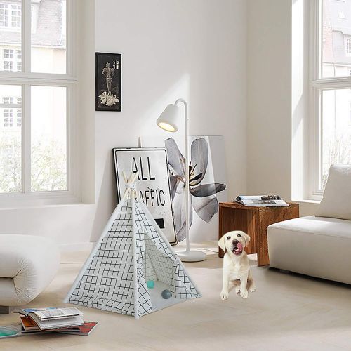  Tanen Tech Pet Teepee Tent for Dogs Puppy Cat Bed Portable White Canvas Dog Cute House Indoor Outdoor Tent Small Medium Pet Teepee with Floor Mat 24inch Pet Teepee by Tanen