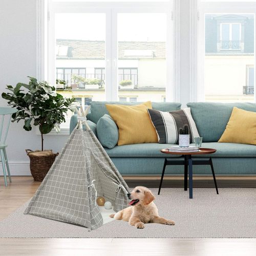  Tanen Tech Pet Teepee Tent for Dogs Puppy Cat Bed Portable White Canvas Dog Cute House Indoor Outdoor Tent Small Medium Pet Teepee with Floor Mat 24inch Pet Teepee by Tanen