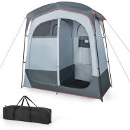 Tangkula Double Room Shower Tent, Oversize Space Privacy Tent with Floor, Removable Rain Fly, Inside Pocket, Clothesline, Top Hook, Portable Outdoor Changing Tent for Dressing, Camping, Toilet