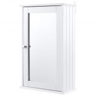 Tangkula TANGKULA Mirrored Bathroom Cabinet Wall Mount Storage Cabinet Single Doors Medicine Cabinet White (White 21)