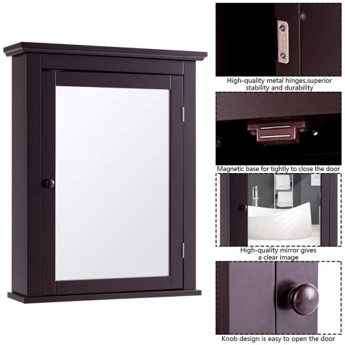  Tangkula TANGKULA Mirrored Bathroom Cabinet Wall Mount Storage Cabinet Single Doors Medicine Cabinet White (White 21)