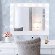 Tangkula Wall Mirror Hollywood Makeup Vanity Mirror W/Light Tabletops Lighted Mirror Dimmer LED Illuminated Cosmetic Mirror W/LED Dimmable Bulbs (White-Rectangle)