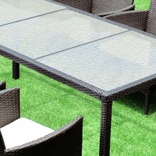  Tangkula 9PCS Patio Wicker Furniture Set Outdoor Garden Modern Wicker Rattan Dining Table Chairs Conversation Set with Cushions, Brown (9 PCS)