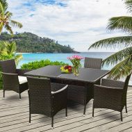 Tangkula Wicker Dining Set 5 Piece Outdoor Patio Furniture Set Wicker Rattan Table and Chairs Set with Cushion for Lawn Backyard Balcony Garden