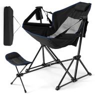 Tangkula Hammock Camping Chair, Portable Camp Chair with Retractable Footrest, Adjustable Back, Headrest, Cup Holder & Carry Bag, Outdoor Folding Lawn Chair for Camping, Fishing, Hiking