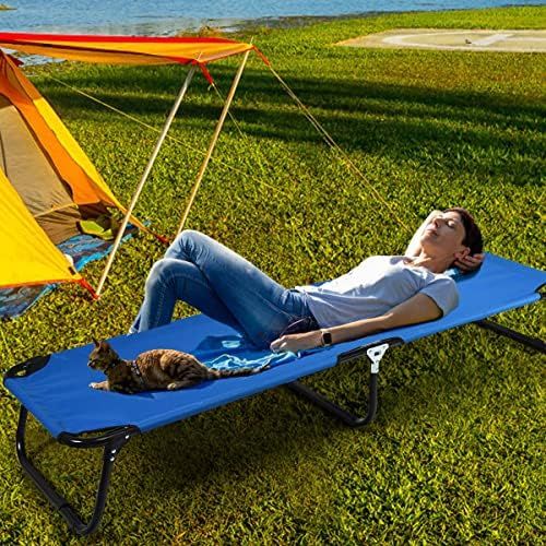  Tangkula Folding Camping Cot, Portable Camping Bed with Steel Frame, Elevated Travel Military Portable Cots Bed for Adults Kids, Indoor Outdoor Foldable Sleeping Cot for Nap, Beach