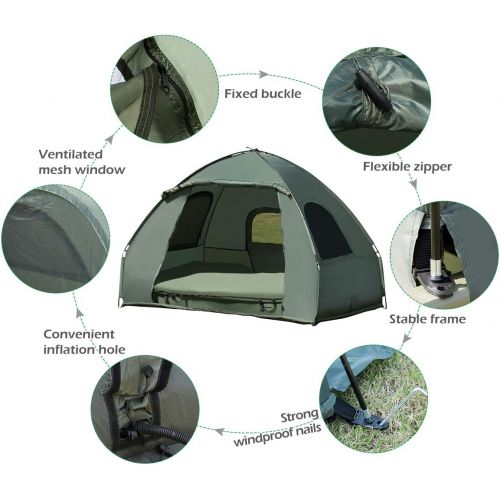  Tangkula 2-Person Outdoor Camping Tent Cot, Foldable Camping Tent with Air Mattress & Sleeping Bag, Waterproof Elevated Camping Tent with Carry Bag, Portable Camping Tent Cot