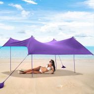 Tangkula Family Beach Sunshade, UPF50+ Sun Shade Tent with Aluminum Poles, 4 Sandbag Anchor and 4 Peg Stake, Lightweight but Heavy Duty Beach Canopy with Carry Bag
