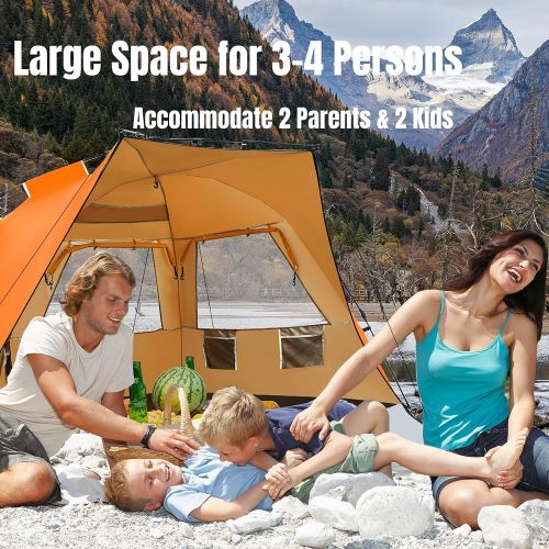  Tangkula 3-4 Person Easy Pop Up Beach Tent, UPF 50+ Portable Sun Shelter w/ 3 Ventilation Windows, Zippered Front Porch, 4 Storage Pockets & Carrying Bag, Instant Beach Sun Shade w