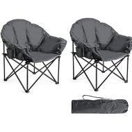 Tangkula Oversized Camping Chair, Outdoor Padded Folding Chair with Cup Holder, Moon Round Saucer Club Chair, Outside Foldable Camp Chair with Carry Bag for Picnic, Fishing, Hiking