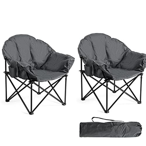  Tangkula Oversized Camping Chair, Outdoor Padded Folding Chair with Cup Holder, Moon Round Saucer Club Chair, Outside Foldable Camp Chair with Carry Bag for Picnic, Fishing, Hiking