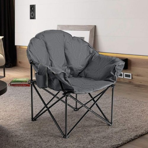  Tangkula Oversized Camping Chair, Outdoor Padded Folding Chair with Cup Holder, Moon Round Saucer Club Chair, Outside Foldable Camp Chair with Carry Bag for Picnic, Fishing, Hiking