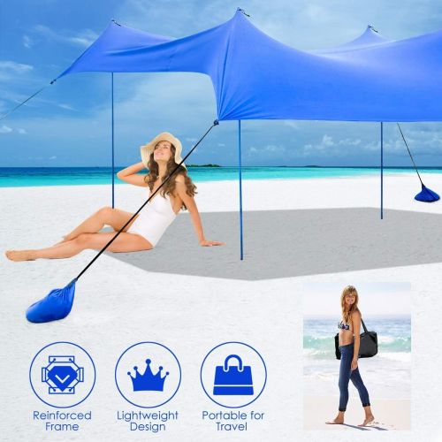  Tangkula Family Beach Sunshade, UPF50+ Sun Shade Tent with Aluminum Poles, 4 Sandbag Anchor and 4 Peg Stake, Lightweight but Heavy Duty Beach Canopy with Carry Bag