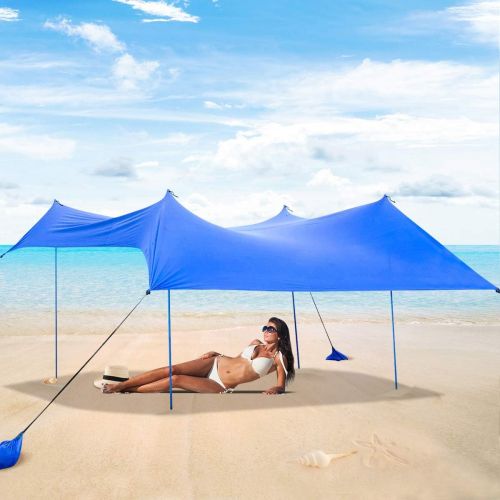  Tangkula Family Beach Sunshade, UPF50+ Sun Shade Tent with Aluminum Poles, 4 Sandbag Anchor and 4 Peg Stake, Lightweight but Heavy Duty Beach Canopy with Carry Bag