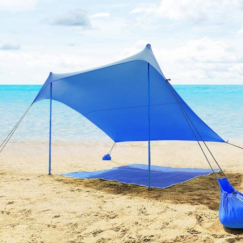  Tangkula Family Beach Sunshade, UPF50+ Sun Shade Tent with Aluminum Poles, 4 Sandbag Anchor and 4 Peg Stake, Lightweight but Heavy Duty Beach Canopy with Carry Bag