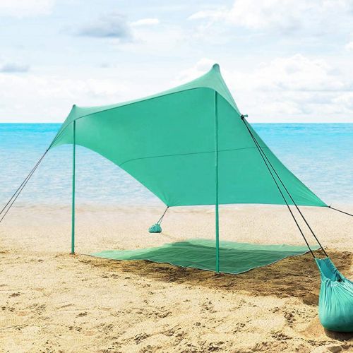  Tangkula Family Beach Sunshade, UPF50+ Sun Shade Tent with Aluminum Poles, 4 Sandbag Anchor and 4 Peg Stake, Lightweight but Heavy Duty Beach Canopy with Carry Bag