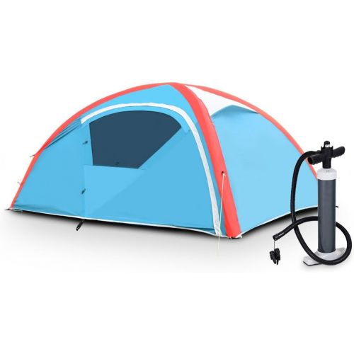  Tangkula Inflatable Tent, Camping Tent for Family, Instant Set Up in Minutes, Windproof and All Weather Resistant Lightweight Outdoor Tent with Hand Pump, Air Tent (2-3 Person)