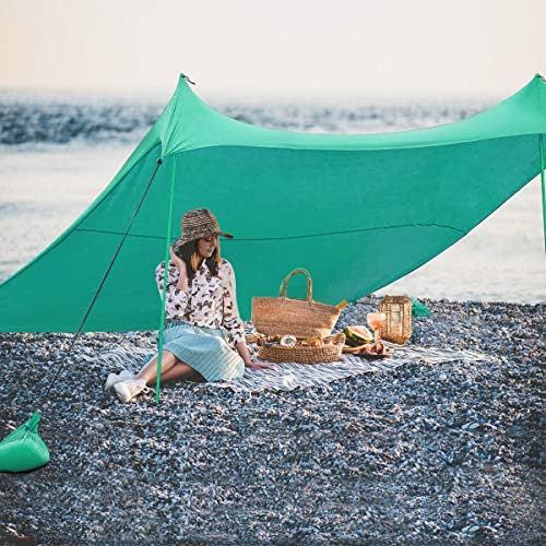  Tangkula Family Beach Sunshade, UPF50+ Sun Shade Tent with Aluminum Poles, 4 Sandbag Anchor and 4 Peg Stake, Lightweight but Heavy Duty Beach Canopy with Carry Bag