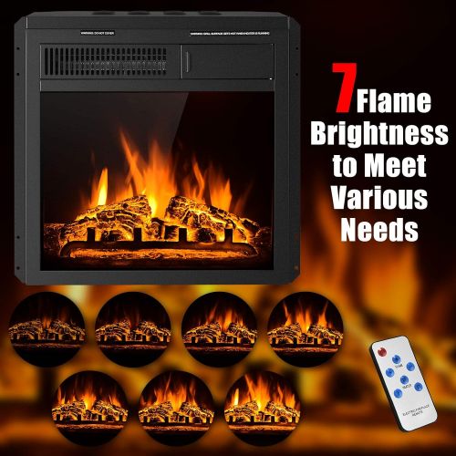  [아마존베스트]Tangkula 18 Inch Electric Fireplace Insert, Freestanding & Recessed Electric Fireplace Heater with Remote Control, Adjustable Heater, 7 Log Hearth Flame Settings, Indoor Electric S