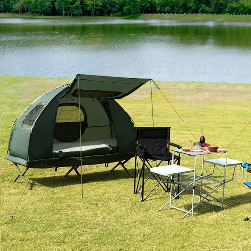  [아마존베스트]Tangkula 2-Person Outdoor Camping Tent Cot, Foldable Camping Tent with Air Mattress & Sleeping Bag, Waterproof Elevated Camping Tent with Carry Bag, Portable Camping Tent Cot