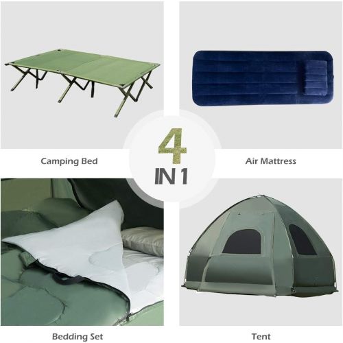  [아마존베스트]Tangkula 1-Person Tent Cot, Foldable Camping Tent with Air Mattress and Sleeping Bag, Elevated Camping Tent with Carry Bag, Portable Camping Tent Cot for Outdoor Hiking, Camping &