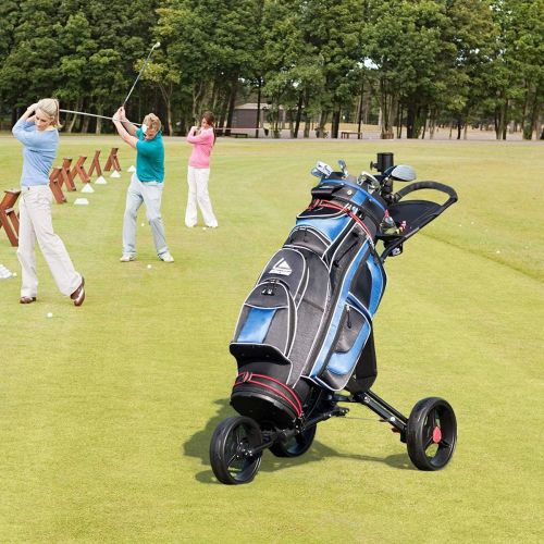  [아마존베스트]Tangkula Golf Push Cart, 3 Wheels Foldable Hand Cart, Easy Push and Pull Cart Trolley with Umbrella and Tee Holder, Quick Open and Close Golf Pull Cart