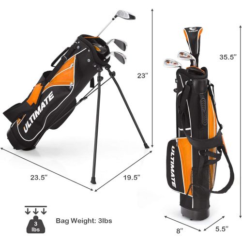  Tangkula Junior Complete Golf Club Set for Children Right Hand, Includes 3# Fairway Wood, 7# & 9# Irons, Putter, Head Cover, Golf Stand Bag, Perfect for Children, Kids