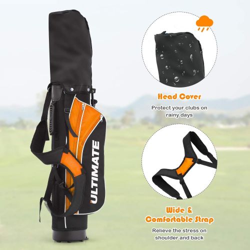  Tangkula Junior Complete Golf Club Set for Children Right Hand, Includes 3# Fairway Wood, 7# & 9# Irons, Putter, Head Cover, Golf Stand Bag, Perfect for Children, Kids