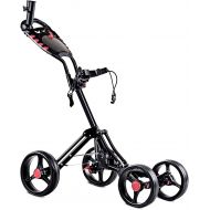 Tangkula Golf Push Pull Cart, Lightweight Aluminum Collapsible 4 Wheels Golf Push Cart, Golf Trolley with Foot Brake, Free Cup Holder & Umbrella Holder, Height-Adjustable Handle