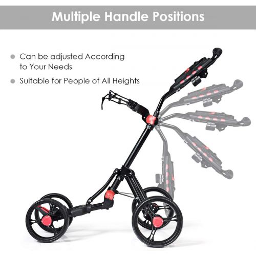  Tangkula Golf Push Pull Cart, Lightweight Aluminum Collapsible 4 Wheels Golf Push Cart, Golf Trolley with Foot Brake, Free Cup Holder & Umbrella Holder, Height-Adjustable Handle