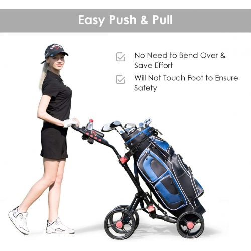  Tangkula Golf Push Pull Cart, Lightweight Aluminum Collapsible 4 Wheels Golf Push Cart, Golf Trolley with Foot Brake, Free Cup Holder & Umbrella Holder, Height-Adjustable Handle