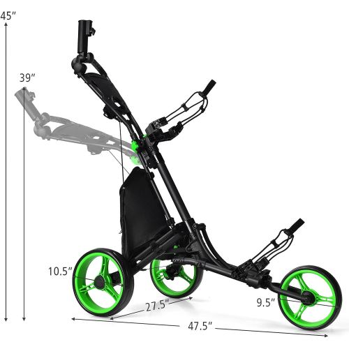  Tangkula Golf Push Pull Cart, Lightweight Aluminum Collapsible 3 Wheels Golf Push Cart, Golf Trolley with Elastic Strap, Umbrella & Cup Holder, Scoreboard Storage & Foot Brake, Gol