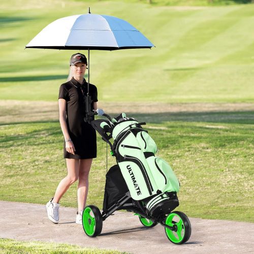  Tangkula Golf Push Pull Cart, Lightweight Aluminum Collapsible 3 Wheels Golf Push Cart, Golf Trolley with Elastic Strap, Umbrella & Cup Holder, Scoreboard Storage & Foot Brake, Gol