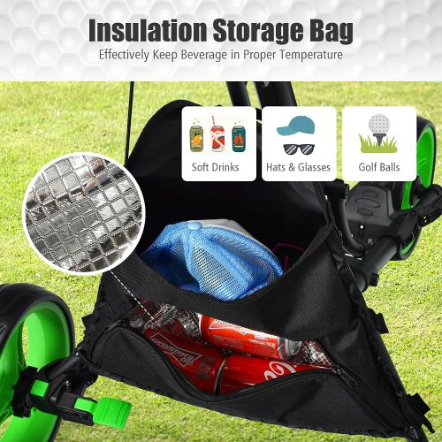  Tangkula Golf Push Pull Cart, Lightweight Aluminum Collapsible 3 Wheels Golf Push Cart, Golf Trolley with Elastic Strap, Umbrella & Cup Holder, Scoreboard Storage & Foot Brake, Gol