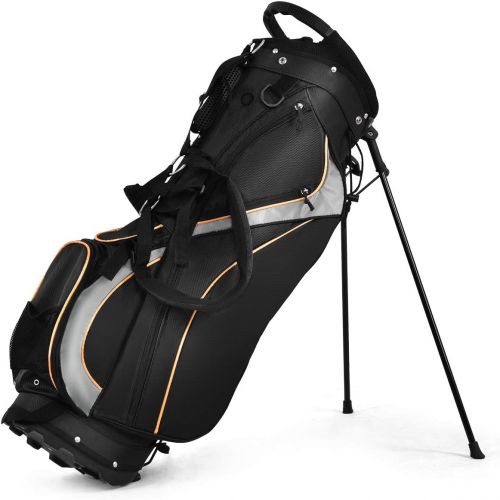  Tangkula Golf Stand Bag with 8 Way Divider, Portable Golf Bag with Waterproof Wear-Resistant Durable Fabric, Easy Carry Space Saving Womens Mens Golf Bag, Black