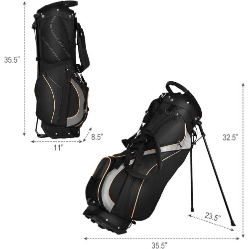  Tangkula Golf Stand Bag with 8 Way Divider, Portable Golf Bag with Waterproof Wear-Resistant Durable Fabric, Easy Carry Space Saving Womens Mens Golf Bag, Black