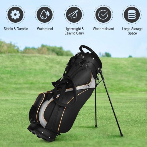  Tangkula Golf Stand Bag with 8 Way Divider, Portable Golf Bag with Waterproof Wear-Resistant Durable Fabric, Easy Carry Space Saving Womens Mens Golf Bag, Black