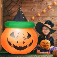 Tangkula 4 Ft Halloween Inflatable LED Pumpkin with Witch Hat and Smiling Face, Inflatable Jack-o-Lantern with Internal LED Bulbs & Waterproof Fan, Suitable for Indoor & Outdoor De