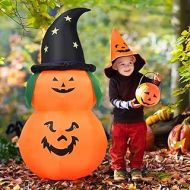 Tangkula 5 Ft Halloween Inflatable LED Pumpkin with Witch Hat, Blow Up Flashing Lights 2 Pumpkins, Outdoor Indoor Holiday Decorations for Home Yard Party, Halloween Inflatable Ligh