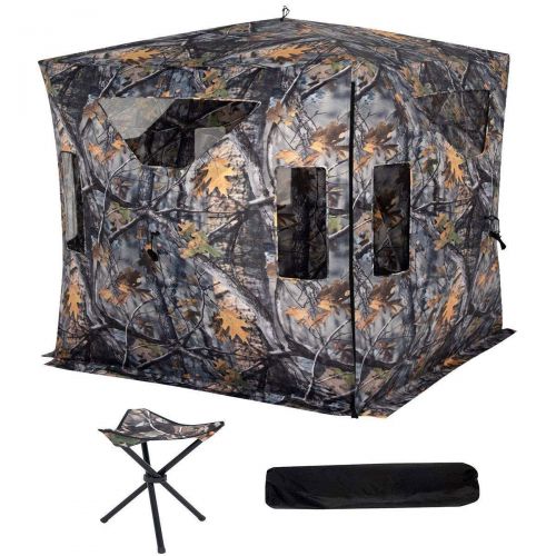  Tangkula 78‘ Hunting Blind Outdoor Hunting Tent with Stool Set Pop Up Portable Includes Backpack Removable Camo Mesh Waterproof Hunting Blind Ten