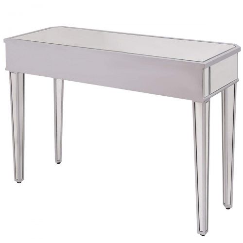  Tangkula Mirrored Makeup Table Desk Vanity for Women with 2 Drawers Home Office Smooth Silver Finish Vanity Dressing Table for Women Large Storage Drawers Writing Desk Modern Media